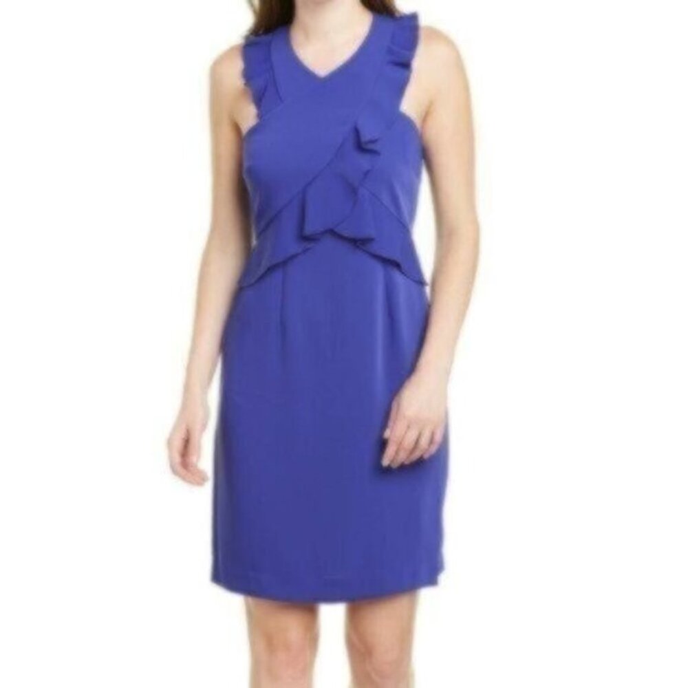 NWT Trina Turk Bluish Purple Ruffle Sleeveless Dress 10